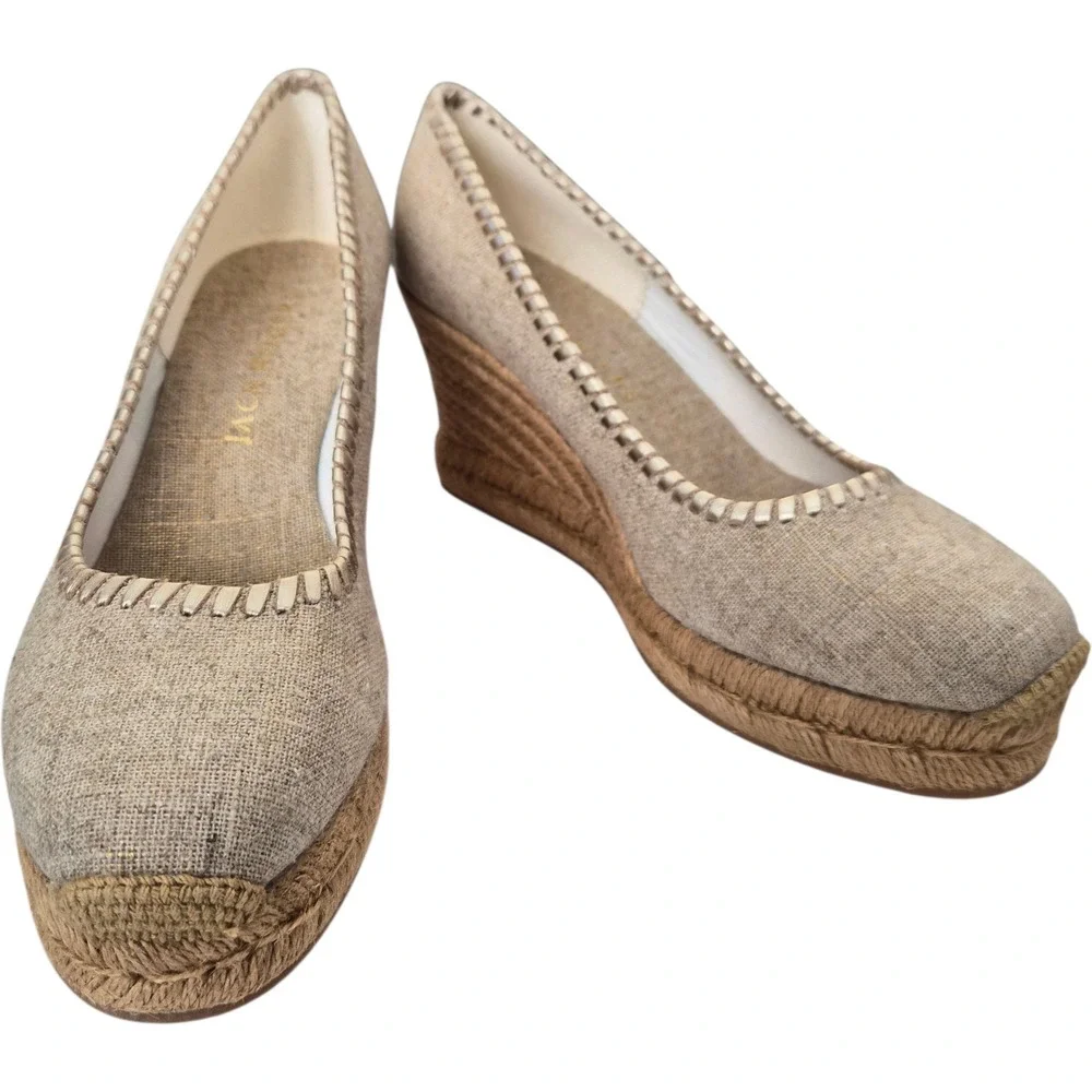 Jack Rogers‎ Linen Espadrille Wedge 7.5M Womens Neutral Platform New No Box